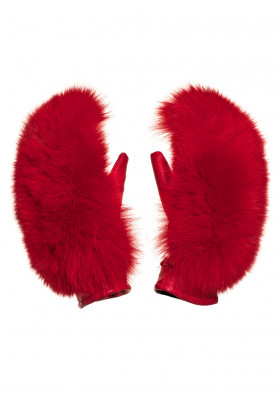 Rękawiczki damskie Goldbergh Hando Mittens Fox Fur Ruby Red